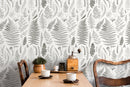 Botanical Wallpaper with a Vintage Fern Motif in Greige and Off-White - D066