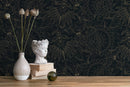 Victorian Wallpaper with Intricate Floral Scrolls in Black and Gold - D081