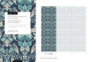 Damask Wallpaper with an Intricate Scroll Motif in Navy Blue, Teal, and Cream - D097