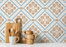 Retro Tile Wallpaper with a Spanish Azulejo Motif in Blue and Beige - D138