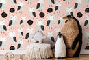 Nursery Wallpaper with Owl Motif in Coral, Gray, and Black - D106