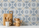 Moroccan Wallpaper with a Traditional Tile Motif in Blue and Brown - D162