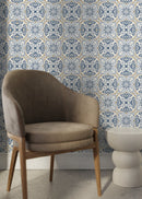 Moroccan Wallpaper with a Traditional Tile Motif in Blue and Brown - D162