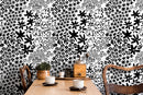 Floral Wallpaper Featuring Hand-Drawn Blooms in Black and White - D165