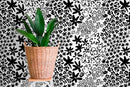 Floral Wallpaper Featuring Hand-Drawn Blooms in Black and White - D165