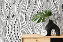 Abstract Wallpaper with Flowing Wavy Lines in Black and White - D176