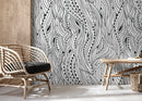Abstract Wallpaper with Flowing Wavy Lines in Black and White - D176