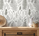 Botanical Wallpaper with a Vintage Fern Motif in Greige and Off-White - D066