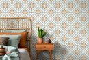 Retro Tile Wallpaper with a Spanish Azulejo Motif in Blue and Beige - D138