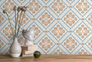 Retro Tile Wallpaper with a Spanish Azulejo Motif in Blue and Beige - D138