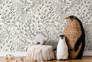 Botanical Wallpaper with a Hand-Drawn Wildflower Motif in Black and Cream - D145