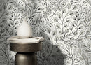 Botanical Wallpaper with a Hand-Drawn Wildflower Motif in Black and Cream - D145