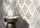 Botanical Wallpaper Featuring Stylized Folk Art Leaves in Beige - D182