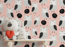 Nursery Wallpaper with Owl Motif in Coral, Gray, and Black - D106