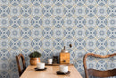 Moroccan Wallpaper with a Traditional Tile Motif in Blue and Brown - D162