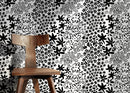 Floral Wallpaper Featuring Hand-Drawn Blooms in Black and White - D165