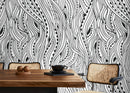 Abstract Wallpaper with Flowing Wavy Lines in Black and White - D176