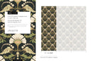 Vintage Wallpaper with a Floral Damask Motif in Green, Beige, and Black - D238