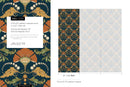Art Nouveau Wallpaper with a Stylized Floral Motif in Orange, Gold, and Green - D239