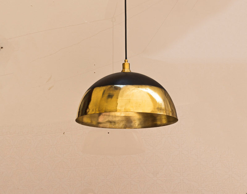 Brass Light Fixture Dome Unlacquered Brass and Black  Pendant Light Island Kitchen