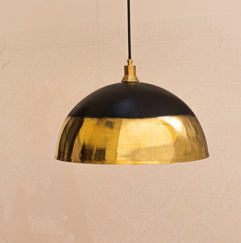 Brass Light Fixture Dome Unlacquered Brass and Black  Pendant Light Island Kitchen