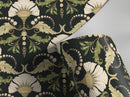 Vintage Wallpaper with a Floral Damask Motif in Green, Beige, and Black - D238