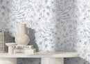 Floral Wallpaper Featuring Hand-Drawn Wildflowers in Blue - D307