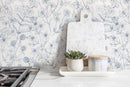 Floral Wallpaper Featuring Hand-Drawn Wildflowers in Blue - D307
