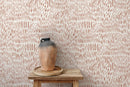 Boho Wallpaper with Abstract Wheat Stalks in Terracotta - D291