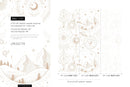 Celestial Wallpaper with Mystical Mountains and Planets in Beige - D339