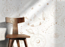 Celestial Wallpaper with Mystical Mountains and Planets in Beige - D339