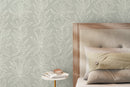 Botanical Wallpaper with a Modern Minimalist Leaf Motif in Sage Green and White - D329