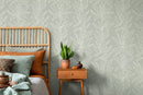 Botanical Wallpaper with a Modern Minimalist Leaf Motif in Sage Green and White - D329
