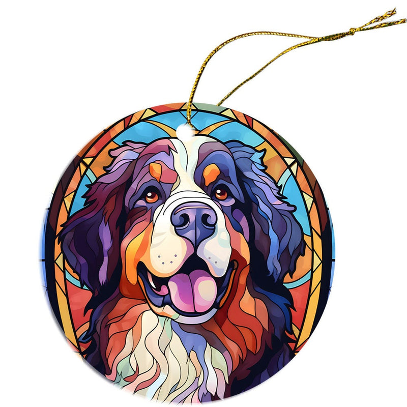 Dog Breed Christmas Ornament Stained Glass Style, "Bernese Mountain Dog"