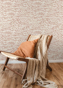 Boho Wallpaper with Abstract Wheat Stalks in Terracotta - D291
