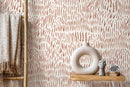 Boho Wallpaper with Abstract Wheat Stalks in Terracotta - D291