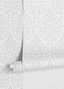 Ikat Wallpaper with a Subtle Damask Motif in Sage Green - D356