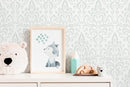 Ikat Wallpaper with a Subtle Damask Motif in Sage Green - D356