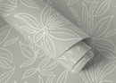 Botanical Wallpaper with a Modern Minimalist Leaf Motif in Sage Green and White - D329