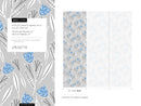 Floral Wallpaper with Stylized Bell Flowers in Blue, Gray, and White - D388