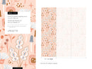 Botanical Wallpaper with Whimsical Flowers and Mushrooms in Peach, Brown, and Blue - D393
