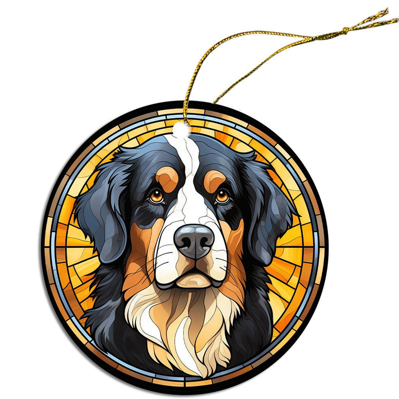 Dog Breed Christmas Ornament Stained Glass Style, "Bernese Mountain Dog"