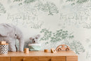 Japanese Minimalist Wallpaper with a Serene Deer and Forest Motif in Sage Green and Cream - D498