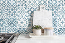 Tile Wallpaper with a Watercolor Patchwork Motif in Blue - D526