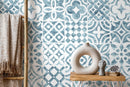 Tile Wallpaper with a Watercolor Patchwork Motif in Blue - D526