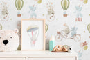Circus Wallpaper with Watercolor Animals in Blue, Green, and Pink - D531