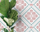 Retro Tile Wallpaper with a Greek Palmette Motif in Pink and Blue - D135