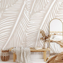 Botanical Wallpaper with a Stylized Leaf Motif in Beige and White - B965