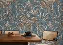 Art Nouveau Wallpaper with Ornamental Acanthus Vines in Blue and Brown - D489