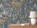 Art Nouveau Wallpaper with Ornamental Acanthus Vines in Blue and Brown - D489